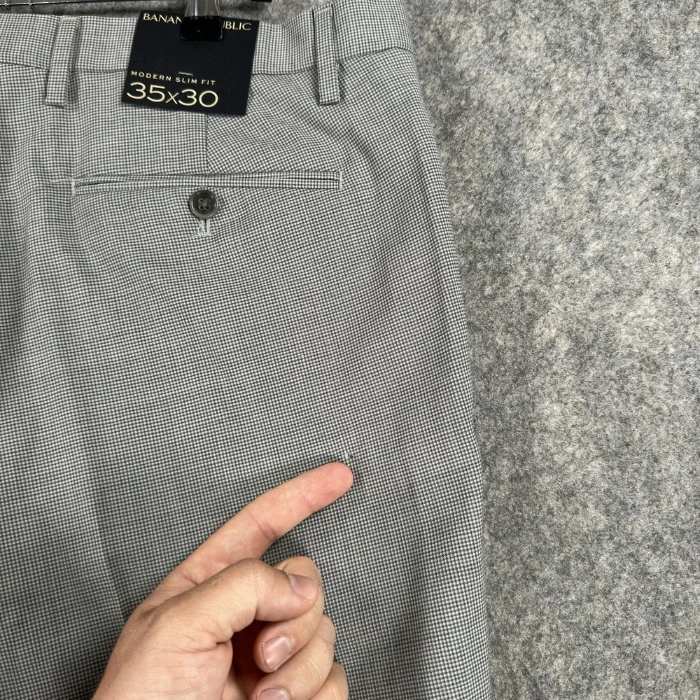 Banana‎ Republic Dress Pants Mens 35x30 Gray Wool Modern Slim Fit Nanotex Check